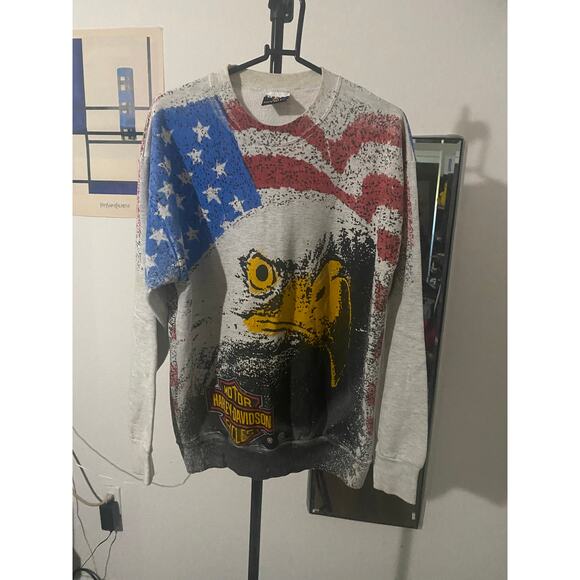 Rare Harley Davidson 1992 Vintage AOP Bald Eagle Sweatshirt Size Large - Picture 1 of 6